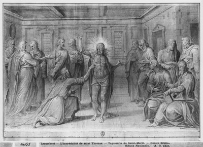 Leben Christi, Ungläubigkeit des Heiligen Thomas, vorbereitende Studie für den Wandteppichentwurf für die Kirche Saint-Merri in Paris, um 1585-90 von Henri Lerambert